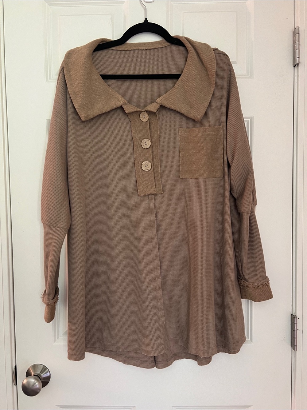 Cozy Oversized Waffle Knit Tunic - Taupe